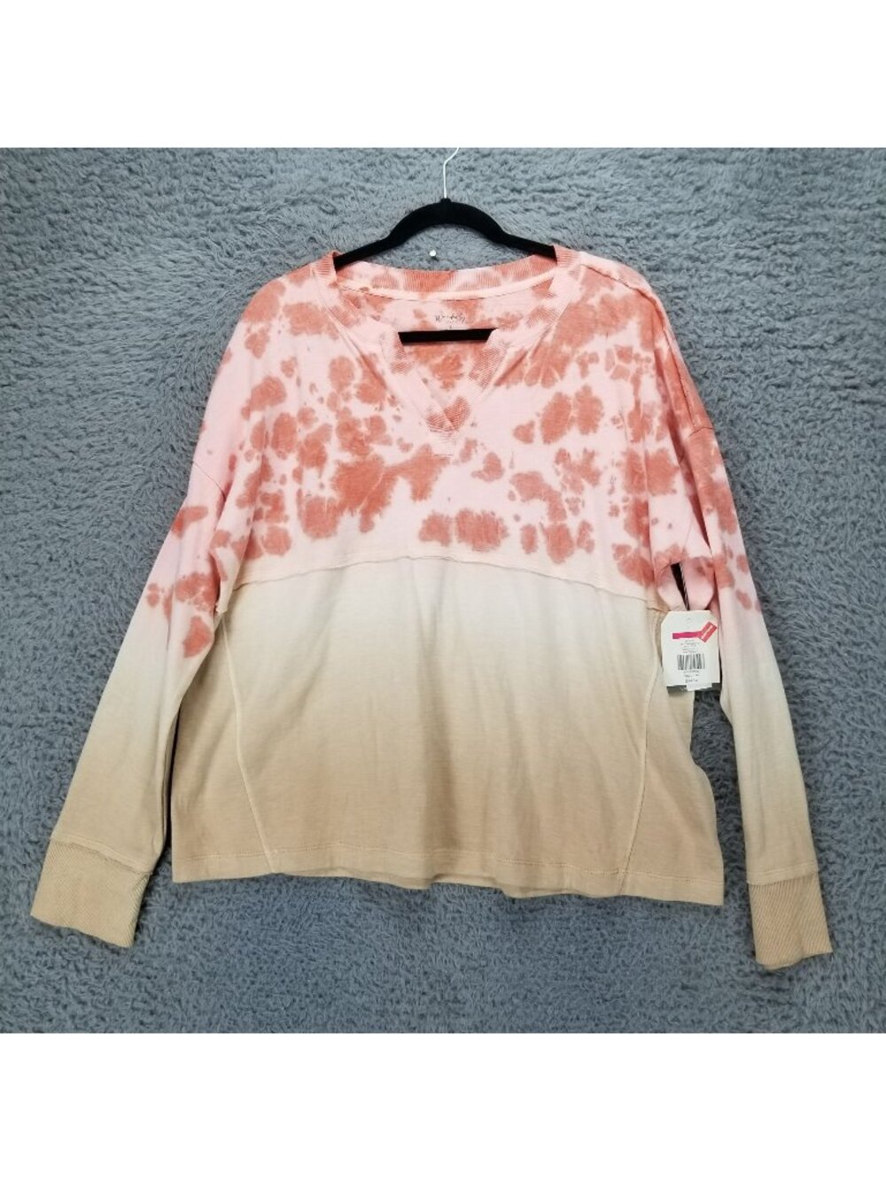 Wonderly Top Womens Large Pink & Yellow Dye Fleece Sweatshirt Pullover *NWT*